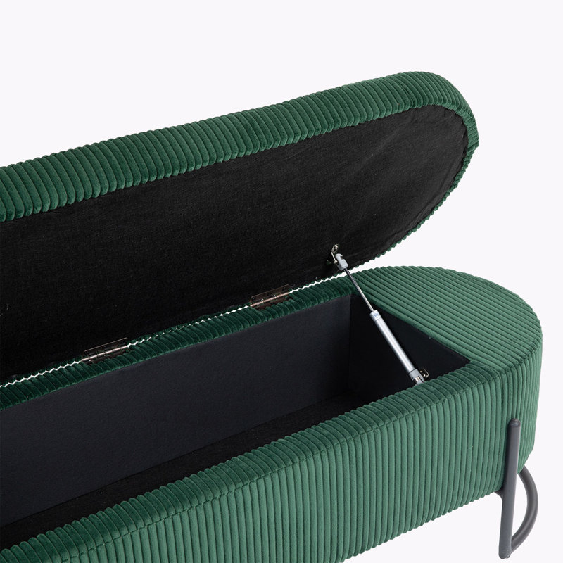Banc de rangement rembourré en tissu pour chambre à coucher, Émeraude