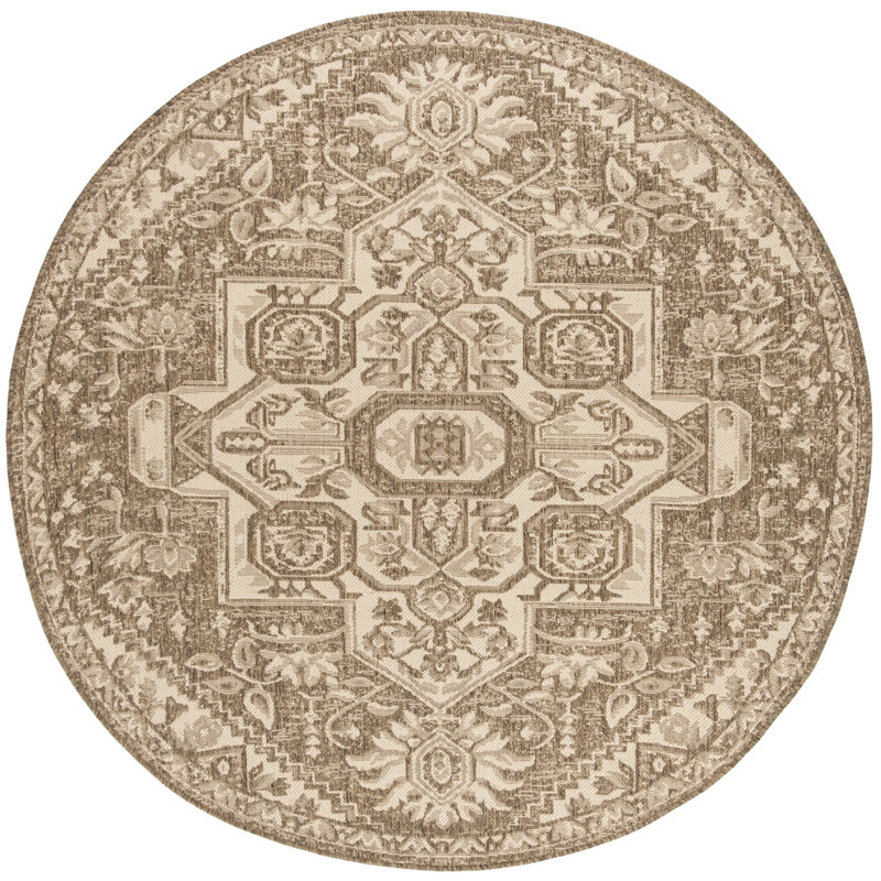 Tapis d'intérieur / extérieur crème / beige Danya, Rond 4 pi