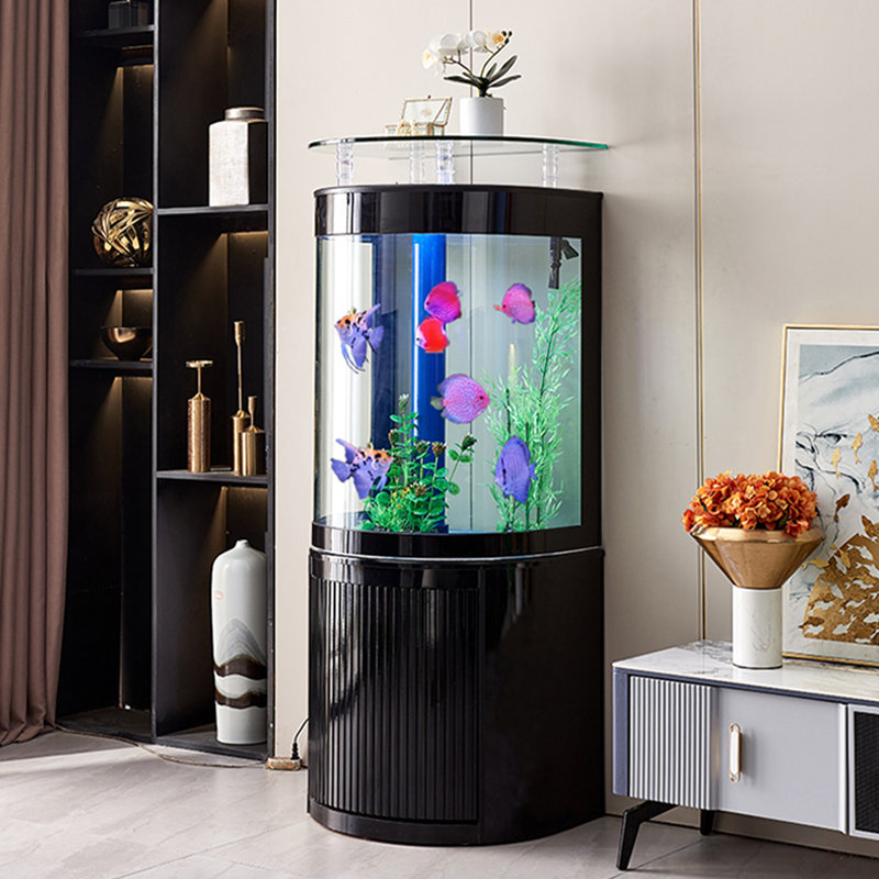 Aquariums semi-circulaires à filtre inférieur avec barre supérieure, 74,6 gallons (H 62,99 po x l 39,37 po x P 19,69 po, Noir