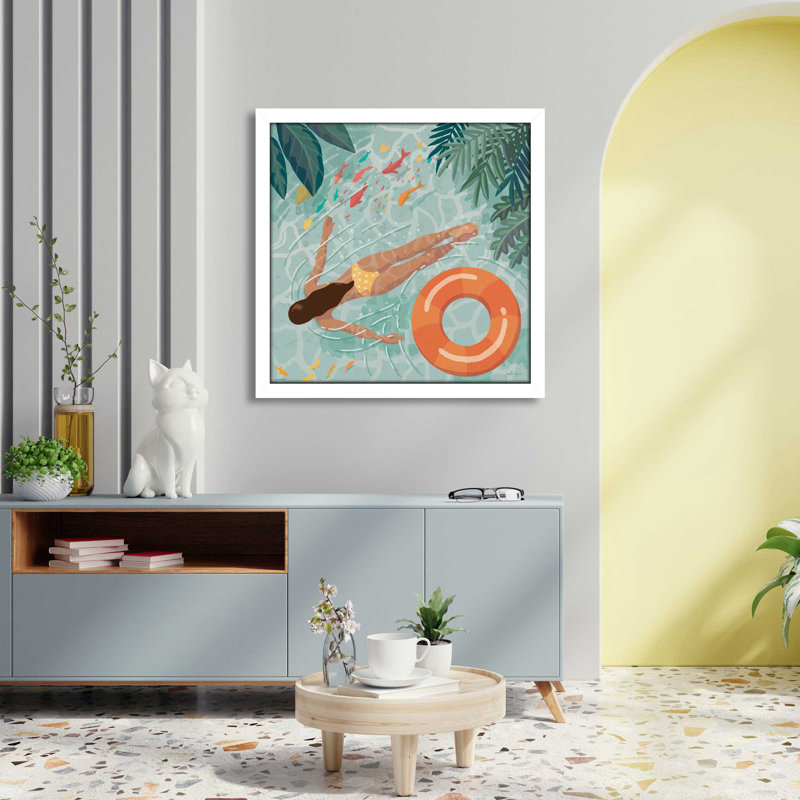 Beach Babes IV, peinture, L 25,5 po x H 25,5 po, Cadre blanc
