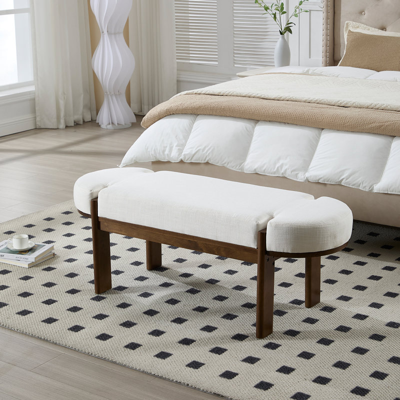 Banc moderne rembourré en bois massif avec un revêtement irrégulier élégant pour la fin du lit, la salle à manger, le porche, le salon