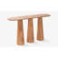 Console Hump en bois massif au fini cerusé brun clair avec plateau arrondi et trois pieds coniques