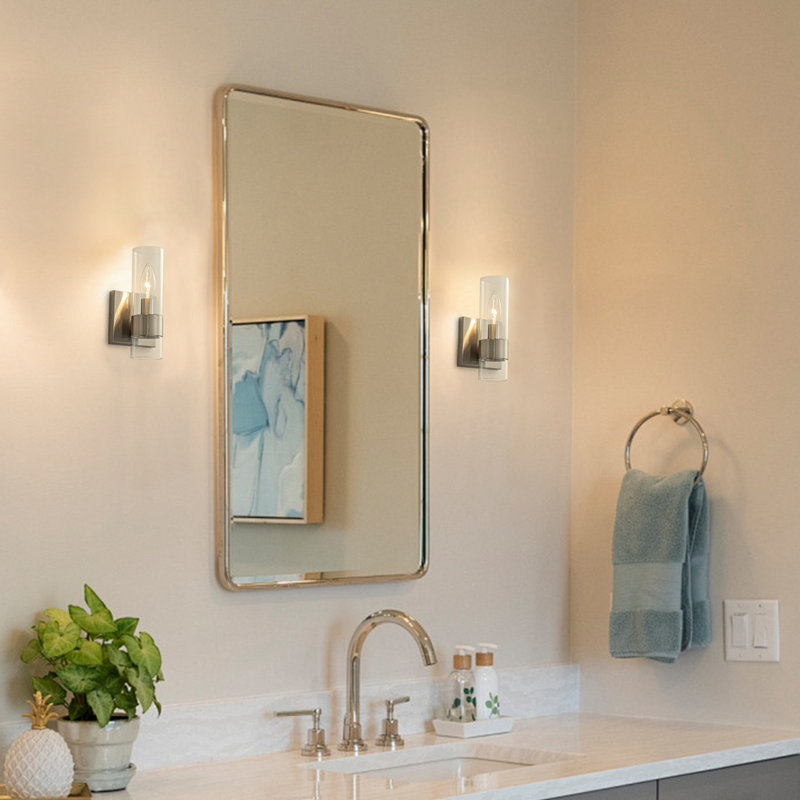 Applique murale en nickel brossé, verre transparent, lumière vers le haut et vers le bas, Nickel brossé