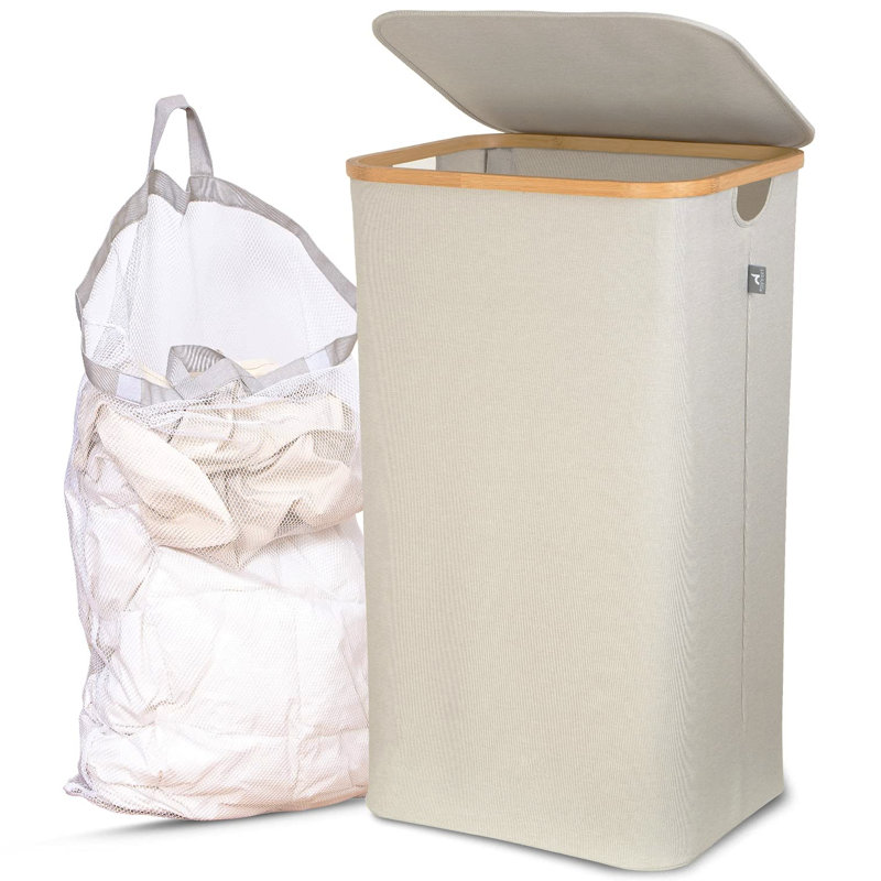 Laundry Hamper with Handles, Black Grey, 67cm H x 57cm W x 38cm D