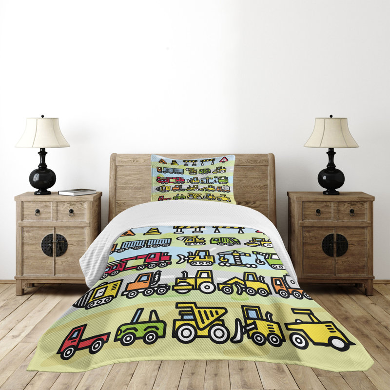Ambensonne Cartoon Bedspread Excavator Multicolor Multicolor