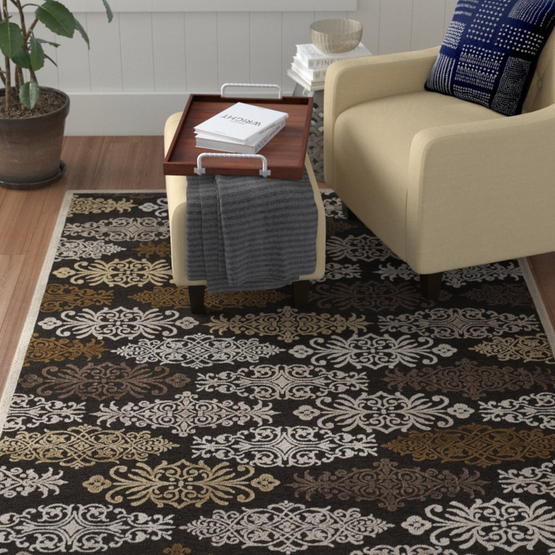 Tapis gris clair / gris anthracite / crème Ove Ikat, Rectangle 5 pi 2 po x 7 pi 6 po