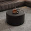 Table basse ronde noire avec plateau en verre trempé, corps en cuir PU et rangement caché pour le salon, table d'appoint moderne-129016755-129016754