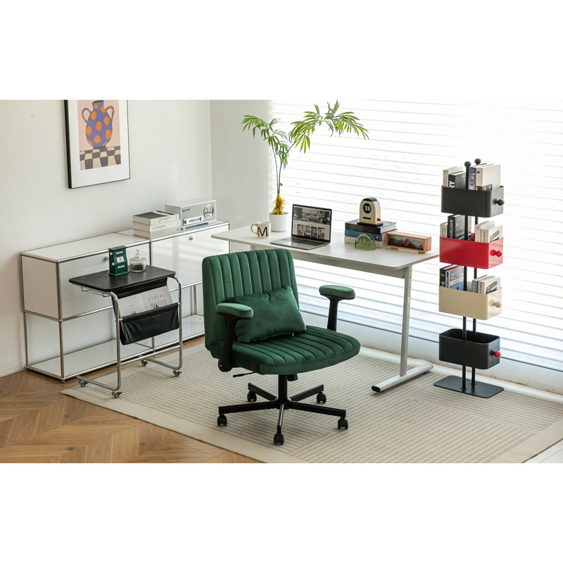 Chaise de bureau avec accoudoirs - Revêtement en velours doux, hauteur réglable, pivotant à 360 ° pour un confort intérieur avec roulettes, siège confortable, coussin supplémentaire, caractéristiques de la maison