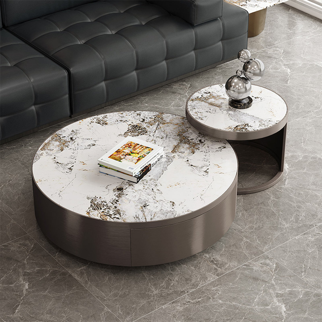 Wu's StylishVault Round rock panel coffee table living room | Wayfair