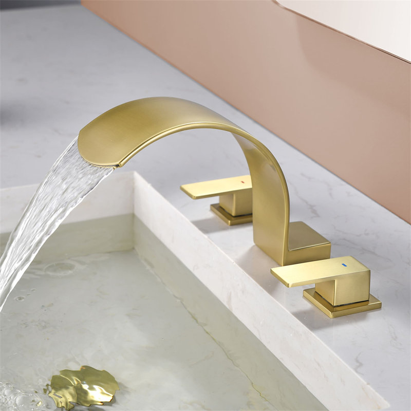 3 Hole Deck Mount Tub Faucet Waterfall Bathtub Faucet Brass Double Handle Tub Fillers With Valve, Brushed Gold