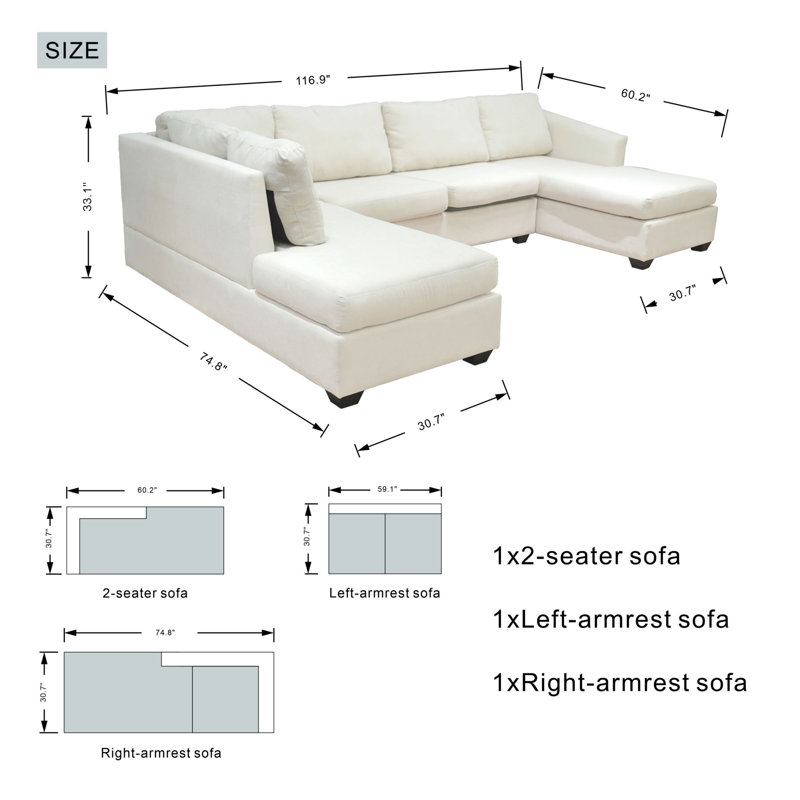 Upholstered U-Shaped Sectional Reversible