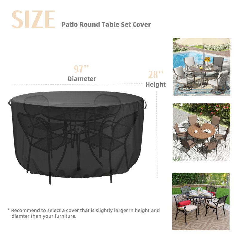 Round Patio Table & Chair Set Cover, Waterproof UV-Resistant Outdoor Furniture Cover, 28" H x 97" W x 97" D