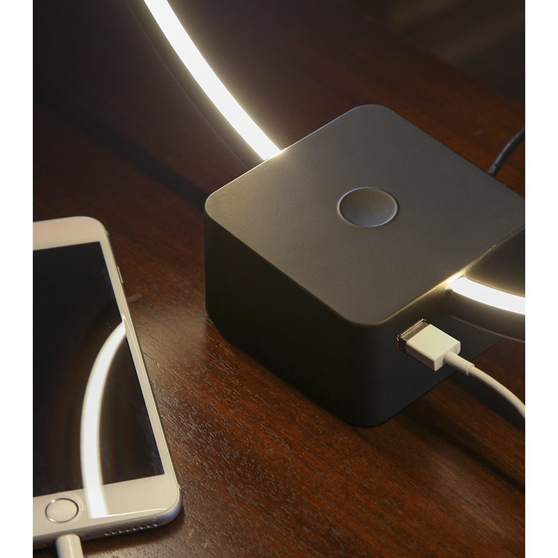 Circle 15 in. Industrial Integrated LED Table Lamp with Built-In 3-Way Dimmer, Black