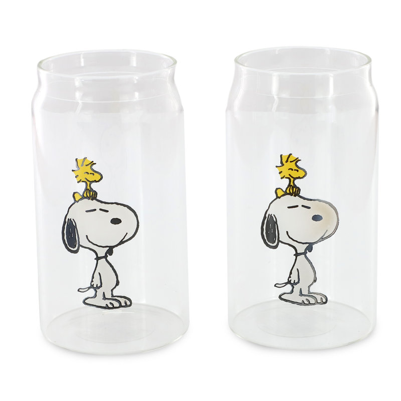 Peanuts Snoopy & Woodstock 16 Ounce Glass Tumblers Set of 6
