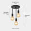 Luminaire suspendu moderne réglable à 3 lumières, lampe de plafond en métal noir avec douille E27, lustre industriel minimaliste pour la cuisine de la salle à manger (ampoules non incluses)