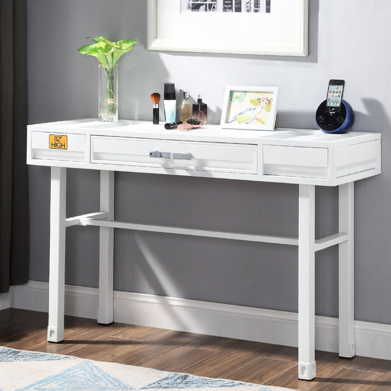 Metal Vanity Desk with One Drawer, White  On-Site