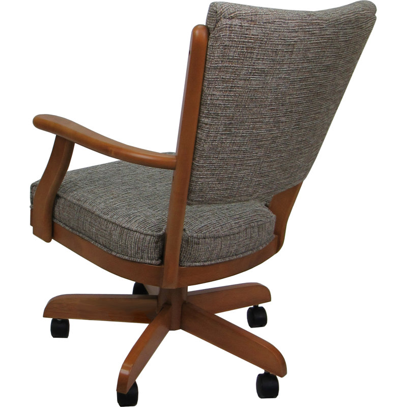 Dalani Classic Solid Wood Dining Caster Chair On Wheels, Oak Wood/Tan