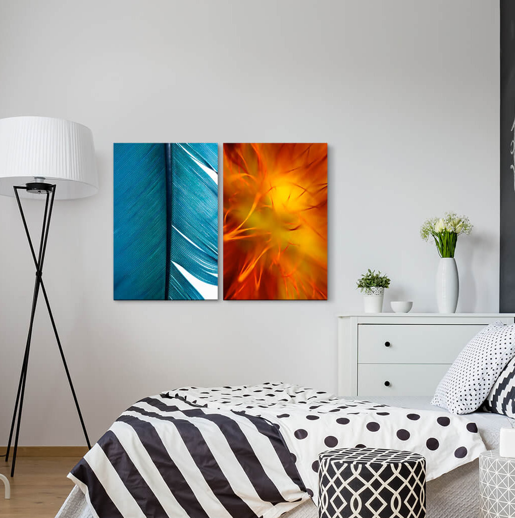 2-tlg. Leinwandbilder-Set - Fotografie „Feather Blue Orange Blossom Turquoise”