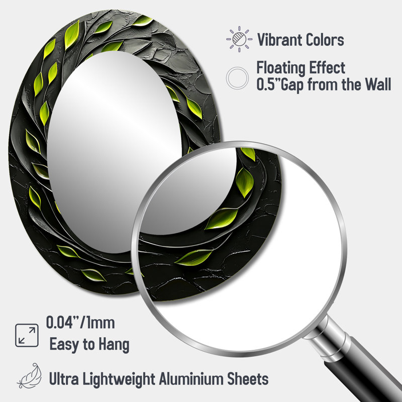 Miroir mural moderne vert et noir Botanical Balance II, 40 po x 30 po