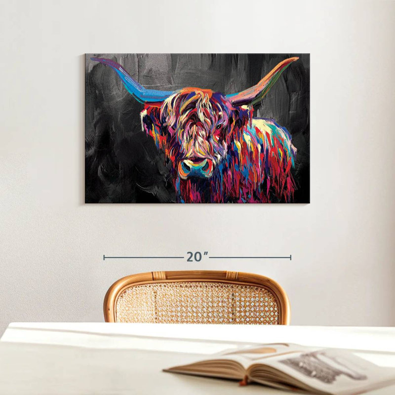 " Multi-Colored Cow " Print, 16" H x 24" W x 1.25" D