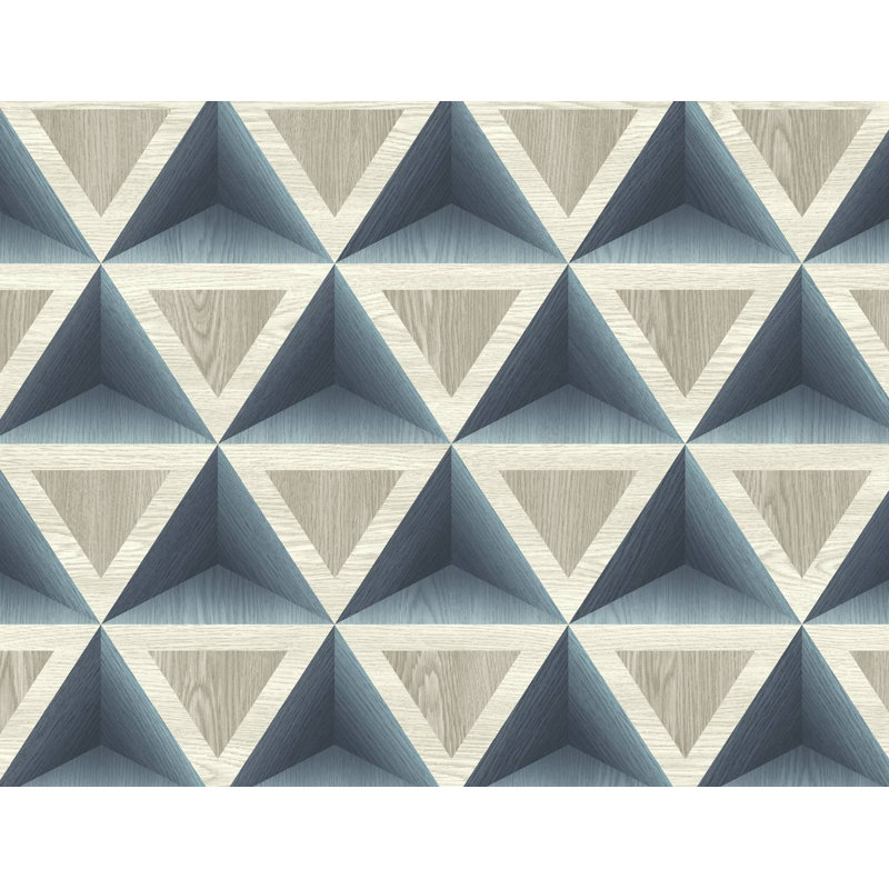 Papier peint formes géométriques Highlandville, Bleu/crème