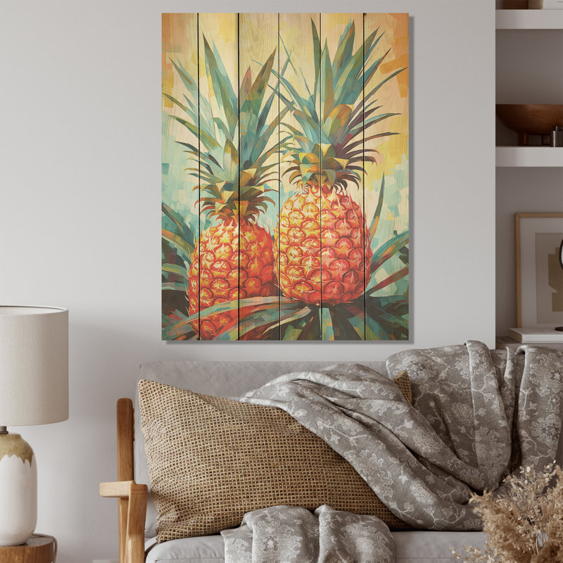 Ensoleillé, ananas, sérénade ensoleillée, art sur bois de pin naturel, H 40 po x l 30 po