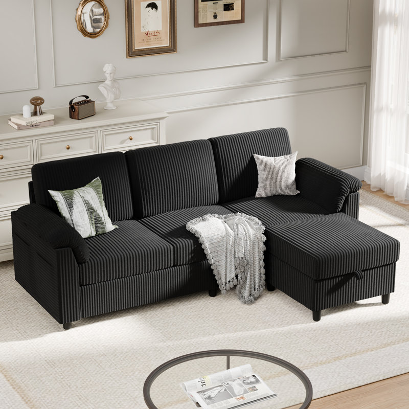 79'' Upholstered Sofa With Ottoman, Black