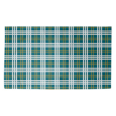 Carreaux bleu sarcelle fait à la main/blanc/jaune Tapis décoratif