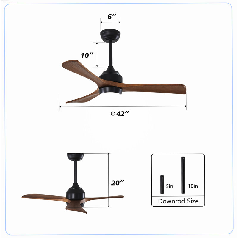 Ventilateur de plafond industriel moderne à pales en bois massif réversible de 42 pouces avec moteur à courant continu noir mat