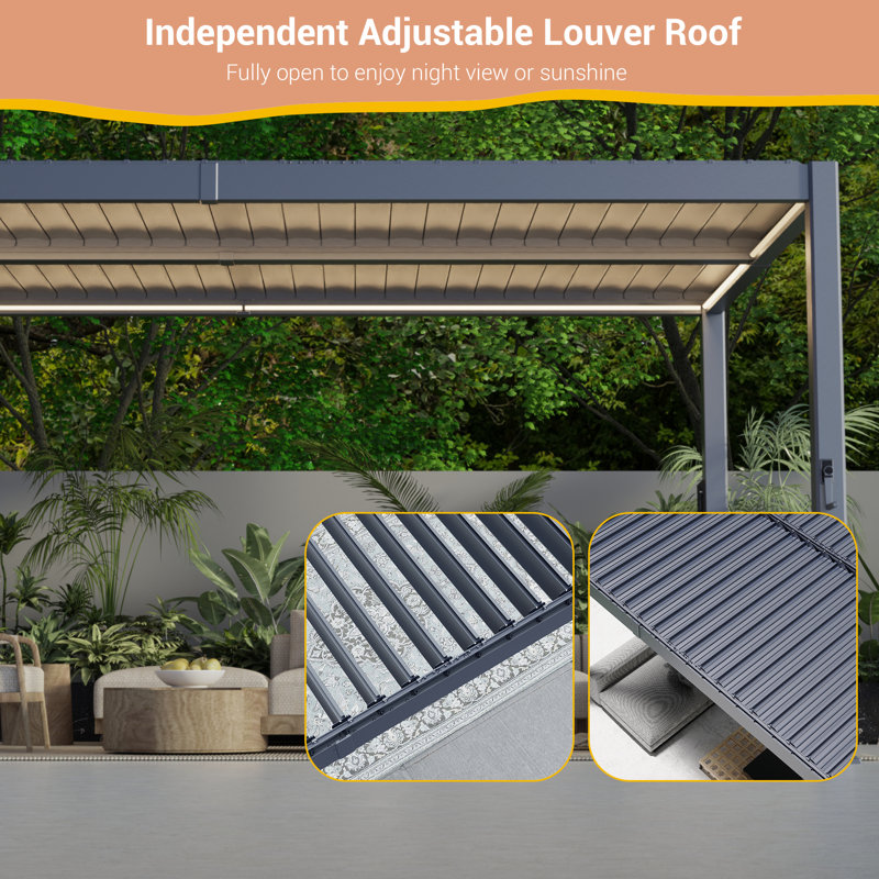 TOUTES les pergola en aluminium avec toit réglable et DEL solaire, 12 pi x 20 pi