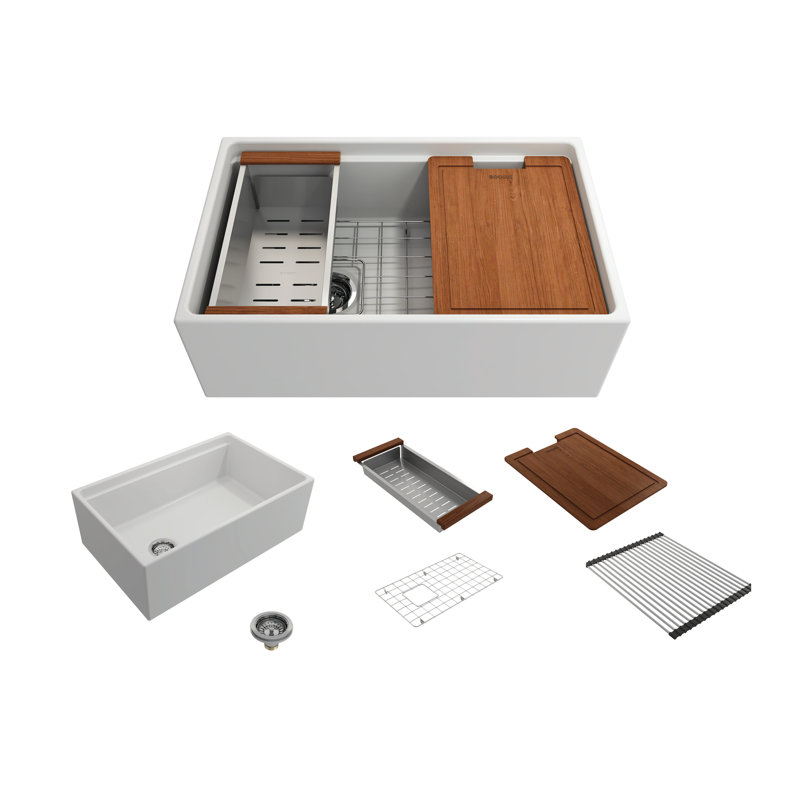 30'' L Single Basin Kitchen Sink, Matte White