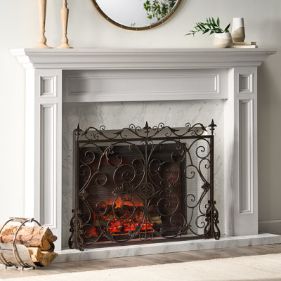 Meritorious Iron Fireplace Screen - Ornate Design, For Black/gold Main Detailing, Feature Black & Gold
