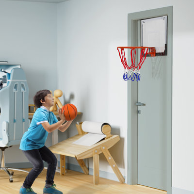 Mini panier de basketball avec jeu de boules au-dessus de la porte pour enfants à hauteur réglable et panneau de mousse souple pour chambre de jeu pour enfants de 3 à 8 ans