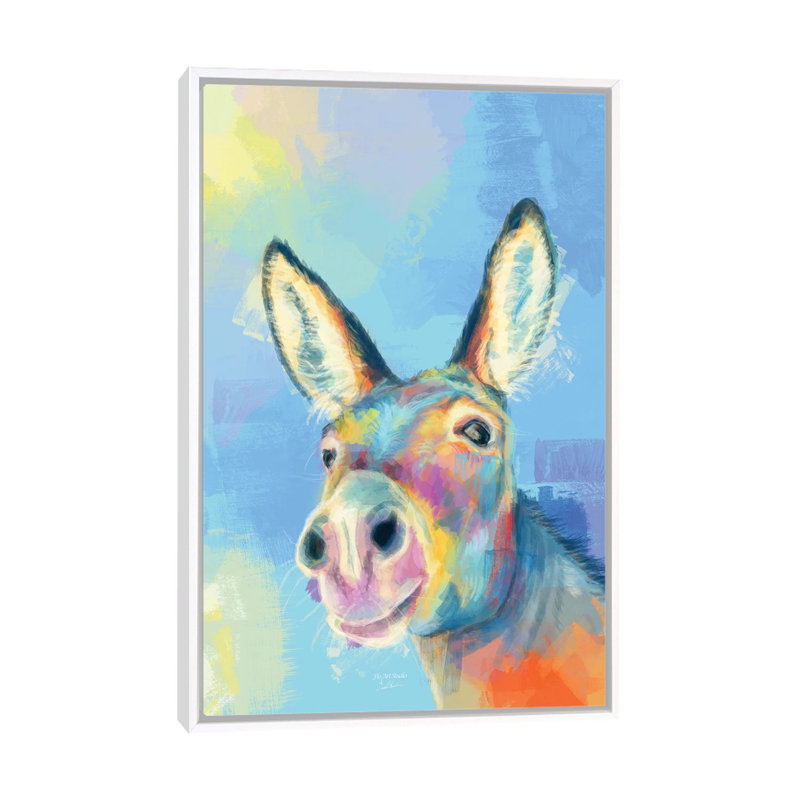 «Carefree Donkey» - reproduction, Cadre blanc, H 60 po x l 40po x P 1,5 po