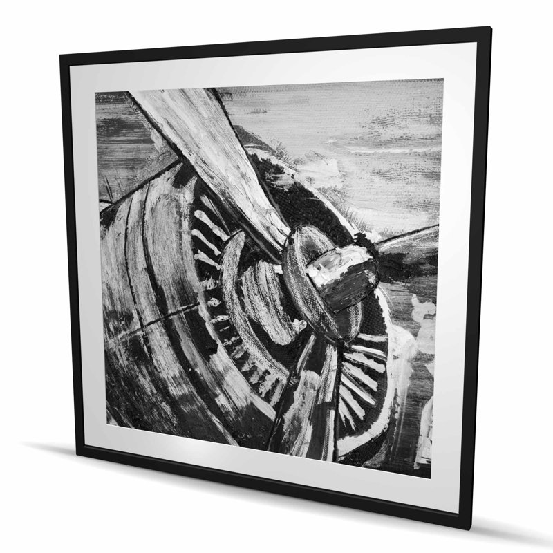 Reproduction encadrée d'une hélice d'avion rétro | Décor monochrome