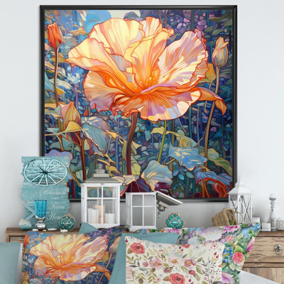 «Chrysanthème rose en fleur dans le lac rétro I»