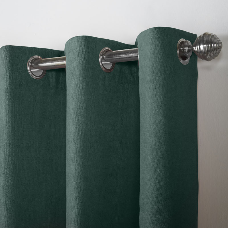 Nalaiyah Velvet Chenille Eyelet Curtains, 142cm Width x 229cm Drop, Green