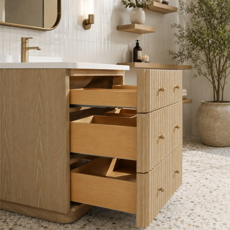 Meuble-lavabo simple 30 po avec plateau en pierre d'ingénierie La Jolla, Chêne