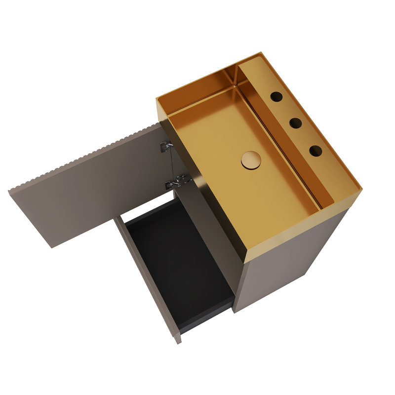 Meuble-lavabo autoportant à rayures 20 po avec lavabo intégré en acier inoxydable 304 brossé, Gris