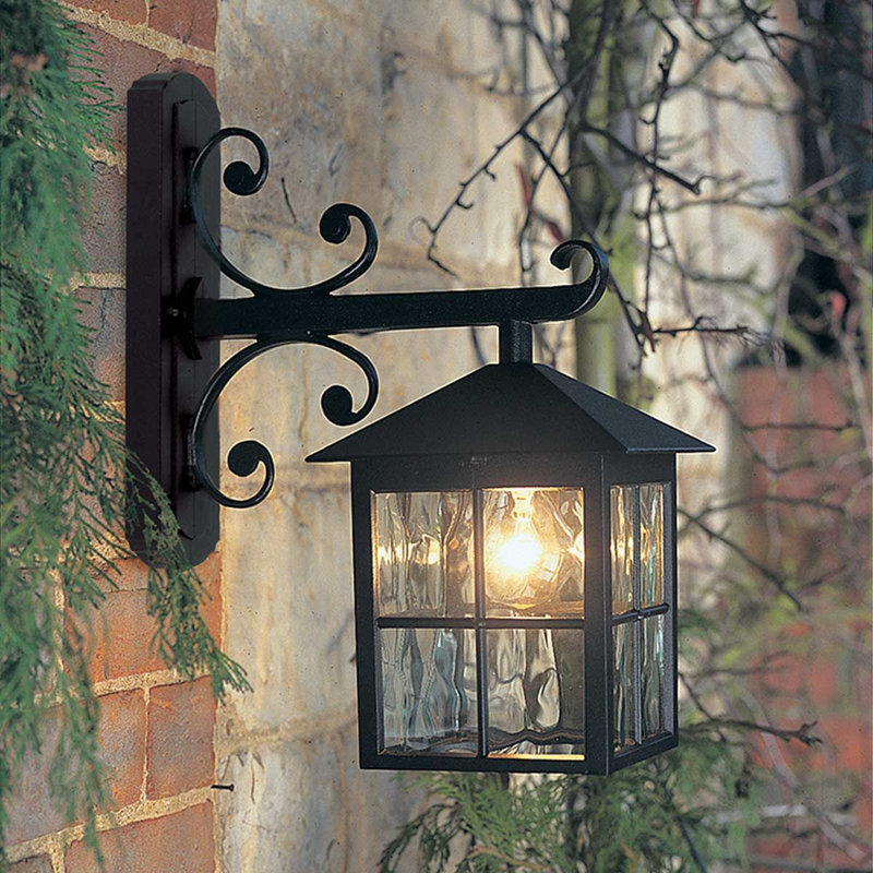 Lucia Black Hardwired Frosted Glass Outdoor Wall Lantern, 39cm H x 18.5cm W x 31cm D