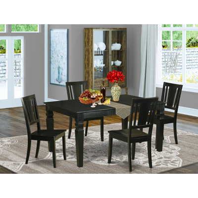 5 Piece Dining Room Furniture Set Includes a Rectangle Kitchen Table with Butterfly Leaf and 4 Dining Chairs, 42x60 Inch, Black