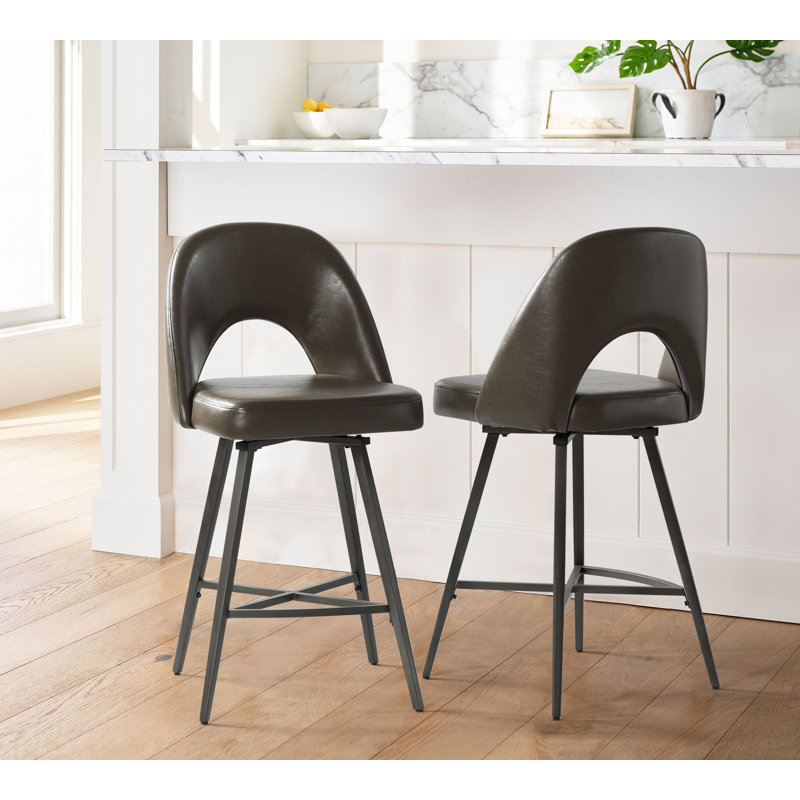 Elurd 2 Piece Swivel 26" Counter Stool (Set of 2), Brown