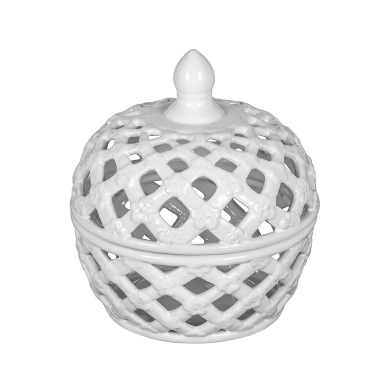 Ceramic Lidded Jar with Lattice Design