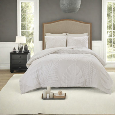 Premium Cotton Bedding Sets, Off-white Tufted Palm Design For Coastal Homes