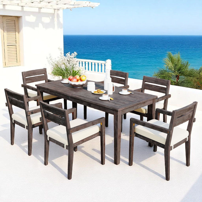 Ingimund 6 - Person Acacia Wood Patio Dining Set with Rectangular Table , Cushions Included, Gray