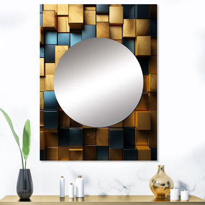 Grunge Gold Cubes Abstract Geometric II - Geometric Mirror Wall Decor MTMIR137401