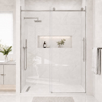 LERYOU 60W''*73H''Sliding Frameless With 8MM(5/16'') Easy Clean Tempered Glass