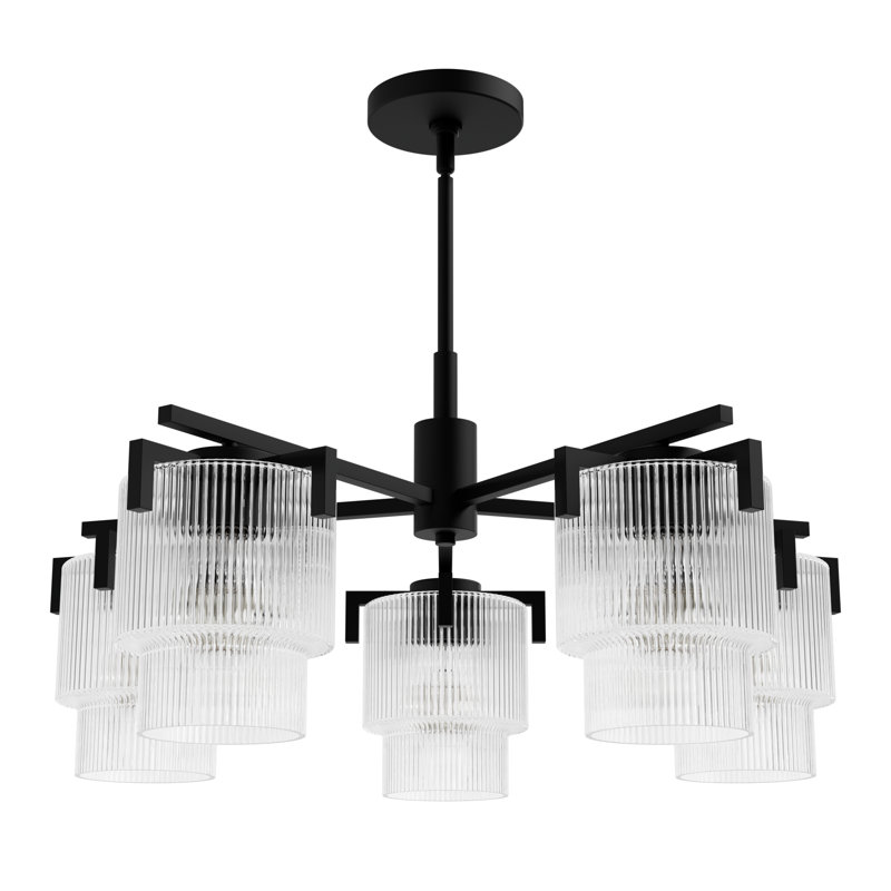 Hunter x Jasmine Roth Ontario 5 Light Chandelier Ceiling Light Fixture, Matte Black, Clear