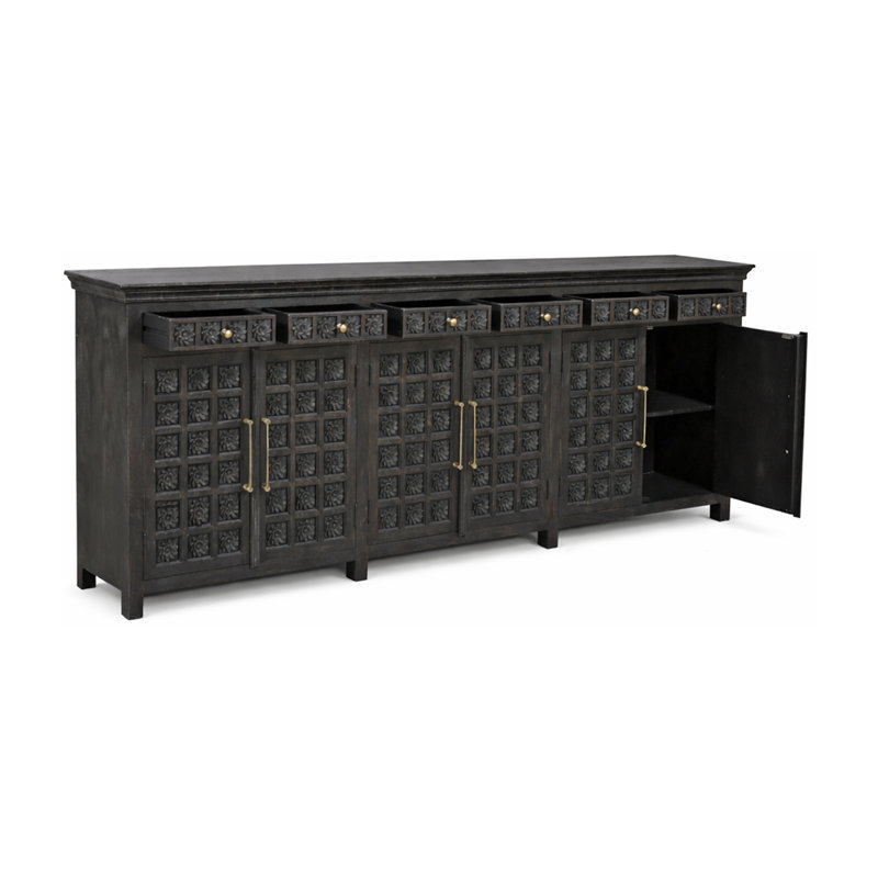 6-drawer 6-door Carved Solid Wood Sideboard, Black