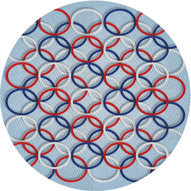 Tapis bleu à motif géométrique, Rond 5 pi